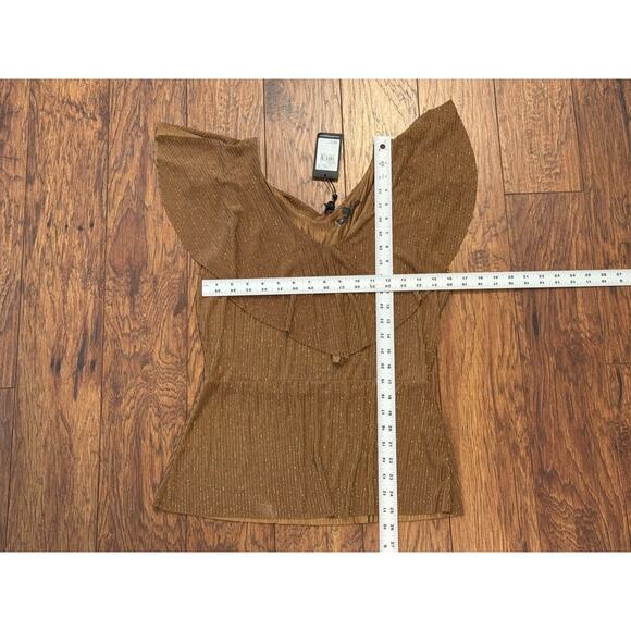 Adrianna Papell Gold Sparkle Stripe Ruffle Top Metallic Gold - Size L - Picture 5 of 7